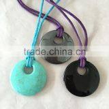 Custom Own Circle Natural Stone Pendant Necklace With Knotted Cord New Circle Natural Stone Pendant Necklace for Her 2017 thumbnail-3