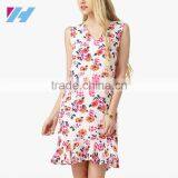 Summer Latest Fashion V Neck Floral Printed Mini Shift Dress Pattern 2016 thumbnail-2