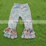 2017 Baby Girls Flower Pattern Pants Wholesale Kids Boutique Pants Toddler Childrens Floral Ruffle Capris thumbnail-1