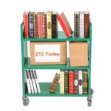 Three flat shelves metal library book cart