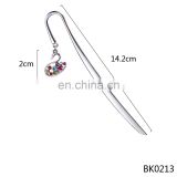 High quality silver plated 2cm colorful rhinestone swan metal bookmark for gift