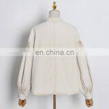 TWOTWINSTYLE Coat For Women Stand Collar Lantern Sleeve Ruched Large Size Loose Casual thumbnail-3