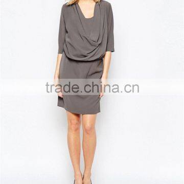 Office Wear Working Breastfeeding Nursing Wrap Front Khaki Short Chiffon Maternity Dress Clothing photo-4