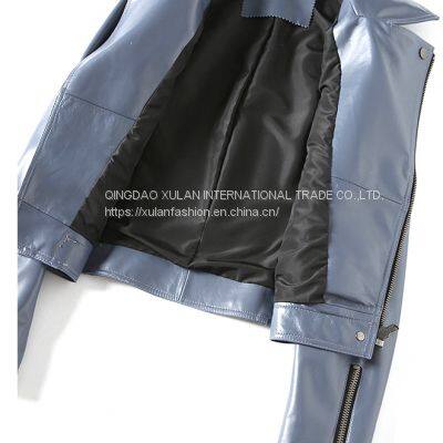 2021NEW FASHION LADIES' GENUINE SHEEPSKIN MOTORCYCLE LEATHER JACKET photo-5