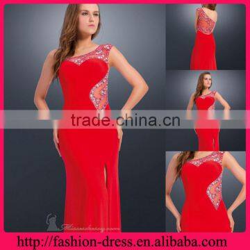 Fashional One Shoulder with Multicolored and Dazzling Beaded Shealth Side Slit Floor Length Red Carpet Evening Dresses Plus Size