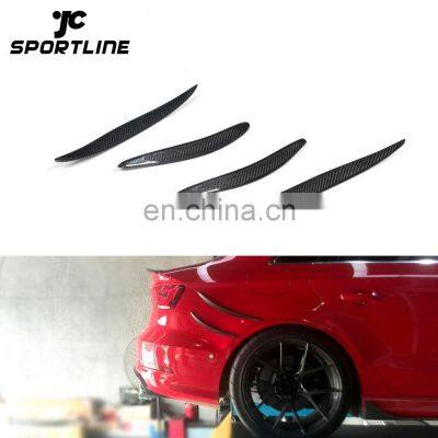 4pcs/set Carbon Fiber S3 Rear Bumper Shark Fins For Audi A3 8V S3 Sedan 4door 14-15