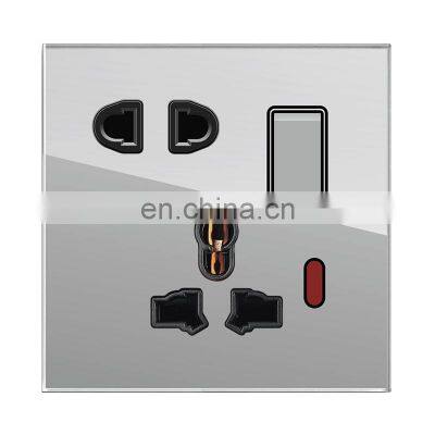 Type 86 Universal 5-Pin Wall Socket With Switch and Light Tempered Glass Panel  Socketes and Switches Electrical 16A