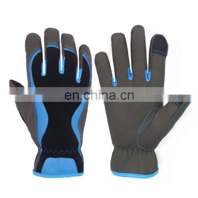 HANDLANDY GOOD PRICE PU fabric palm touch screen fingertips mechanic gloves mechanical industrial gloves working gloves safety