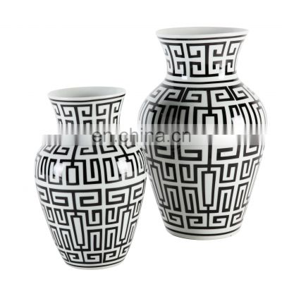 Traditional Geometric luxury home decor Grey White Ceramic Tabletop Flower Vase for Table Decoration