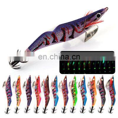 9.2/10.5cm Fishing Hard lure Luminous Squid Jig Lures Wood Shrimp