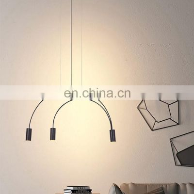 Modern Light Luxury Golden Stainless Steel Strip Black Gold Restaurant Bar Hanging Lamp