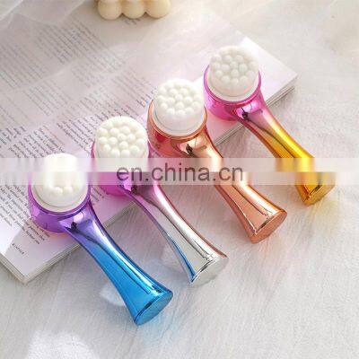 2 in 1 Portable Double Sided Fiber Bristle Silicone Face Brush Facial Cleansing Brush with Electroplating gradientHandle