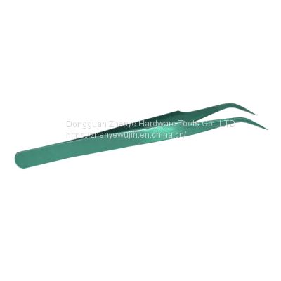 Green stainless steel Niezi elbow pointed false eyelash grafting tool assistant tweezers eyelash planting