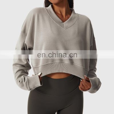 Oversized V Neck Yoga Fitness Sweatshirt Woman Custom Long Sleeves Sport Tank Tops