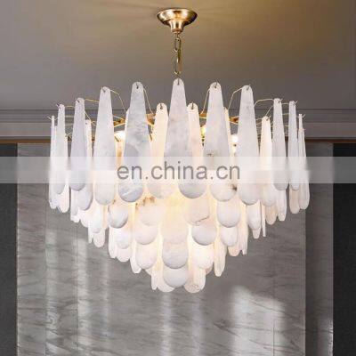Restaurant Home Decor Alabaster Chandelier Luminaire Modern Luxury Brass Hanging Pendant Light photo-5