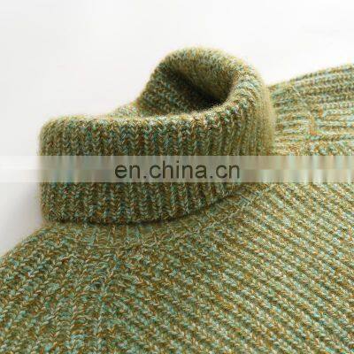 Custom 100% Cashmere Turtleneck Jumper for Women Rib Knitted Oversized Casual Winter Sweater With Logo on Front
