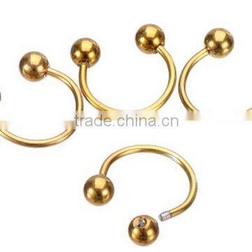 Golden 316l surgical stainless steel eyebrow nose studs C rod round ball body piercing jewelry