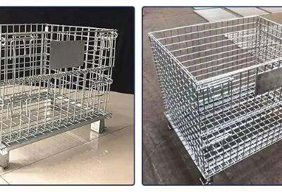 Galvanized Wire Mesh Folding Steel Wheel Stillage Container photo-3