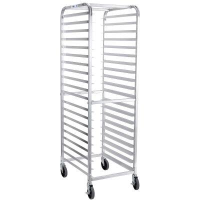 20-inch baking tray rack with wheels, stackable trolley, can hold half or whole baking trays.