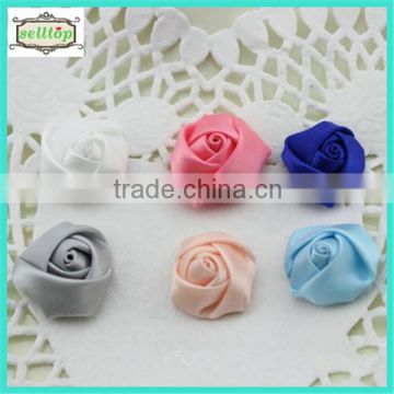 Cheaper hot sale mini 2cm satin fabric flowers for wedding dresses                        
                                                Quality Choice