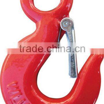 Red eye hook with safety latch, alloy steel lifting hook