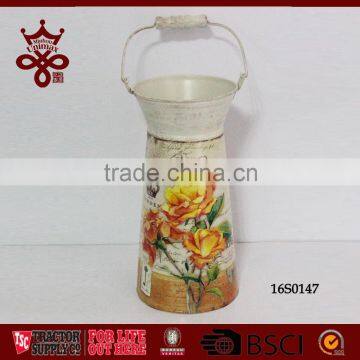 Farm Tools Home Decorative Tall Milk Bucket Tin Pot Wood Handle Metal Milk Tank photo-5