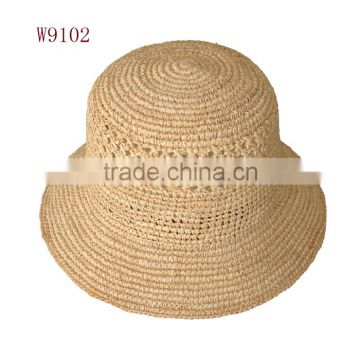 natural color raffia hand make ladies beach hat