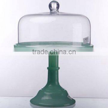 Green color Cake plate with clear dome