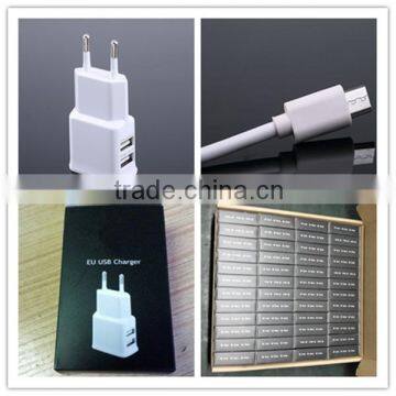 OEM black white gold logo printing us eu 1.5a dual usb mobile charger for samsung with micro cable and paper box