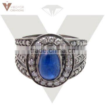 Blue Sapphire 925 Solid Silver Ring Pave Diamond Blue Sapphire Ring New Women Design Ring Most Popular Wholesale Sapplier