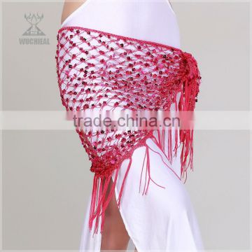 High Fashion Rose Red Crochet Belly Dance Hip Scarf With Sequin