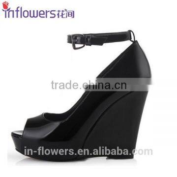 High quality handmade genuine leather women wedge heel shoes