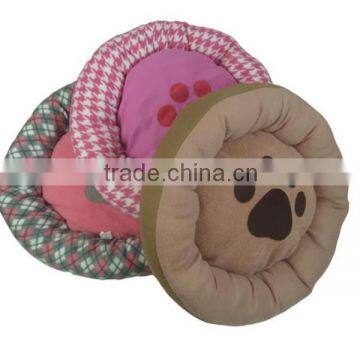 High quality super soft pet rounded fleece cushion bed/ cozy pet bed with paw embroidery