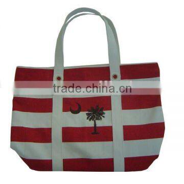 heavy beach strip canvas tote bag