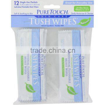 Puretouch Skin Care Tush Wipes Naturals - 12 Packets