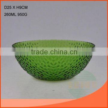 260ml glass salad bowl with decorative embossment for dining in green