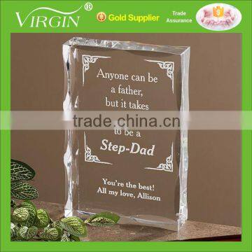 Wholesale blank clear book shape crystal glass awards plaque with customized logo for business gift