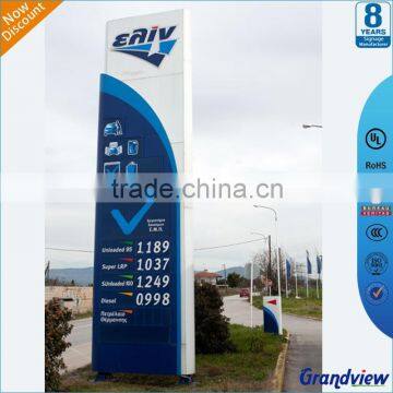 Advertising outdoor pylon sign for gas station