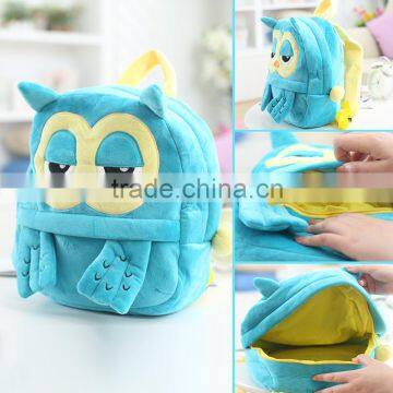 25*19cm(S)/35*28cm(L) lovely customzied blue owl plush animal cartoon backpack for children