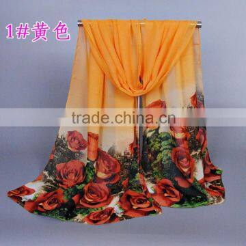 2016 NEW design bright-colored printe floral scarf/scarves rose flower chiffon silk autumn muslim hijab Muffler shawls