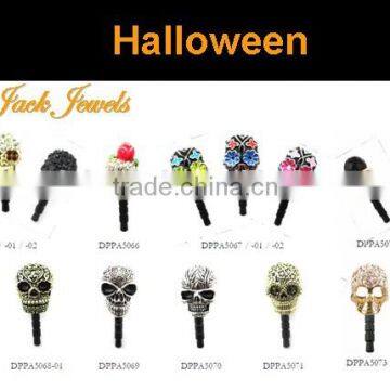 Novelty metal Halloween skull heads phone jack plugs charm jewelry, Customized Colors or LOGO and OEM design accept