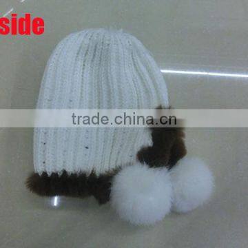 New Head Winter Genuine Knitted Rex Rabbit Fur Beanie Hat