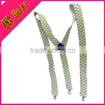 Man and Woman Fashion Plaid Style Yellow Grey Fabric Suspender