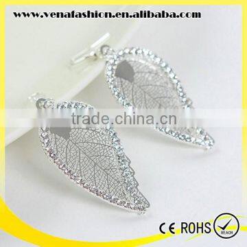 pot leaf shape diamonds gold silver color leaf earring