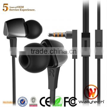 Wallytech Original WHF-128 Strong Bass Flat cable metal earphone with microphone for mobile phone made in China