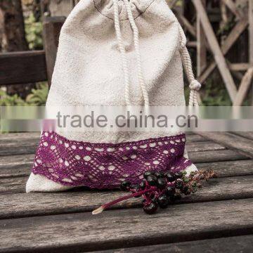 Drawstring Linen Bag With Lace