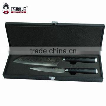 Japan VG10 damascus santoku,utility knife set with wood box packing