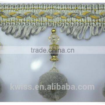 decorative beaded pom pom fringes for curtains