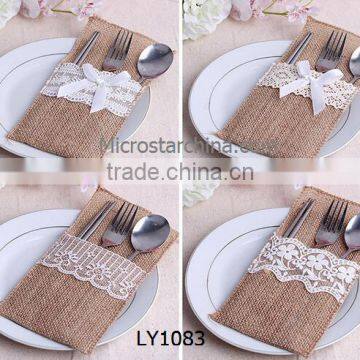 IN STOCK HandMade Wedding Silverware Burlap and Lace Cutlery Holder Pocket