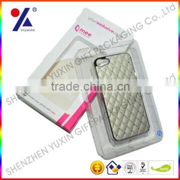 Lowest cost 2014 hot sale phone paper case box with plastic tray inside window box customized design